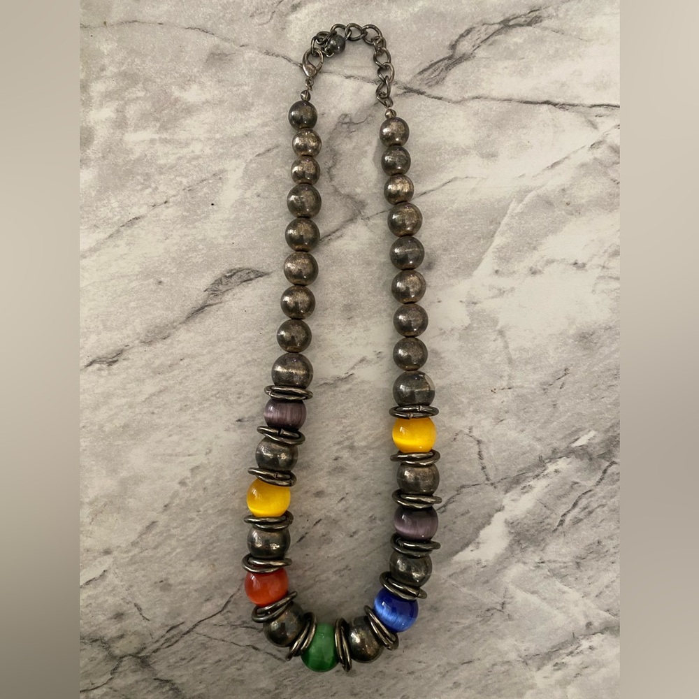 Beaded Multi-Color Women's Necklace - Silver-Tone Accents